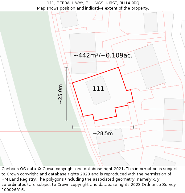 111, BERRALL WAY, BILLINGSHURST, RH14 9PQ: Plot and title map