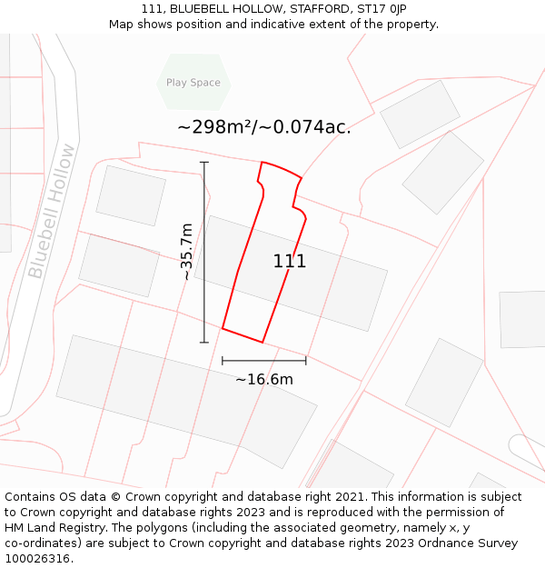 111, BLUEBELL HOLLOW, STAFFORD, ST17 0JP: Plot and title map