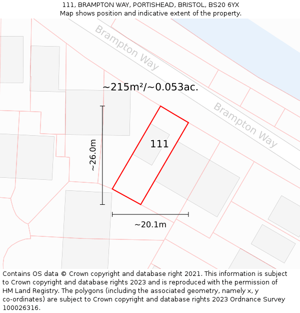 111, BRAMPTON WAY, PORTISHEAD, BRISTOL, BS20 6YX: Plot and title map