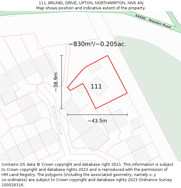 111, BRUNEL DRIVE, UPTON, NORTHAMPTON, NN5 4AJ: Plot and title map