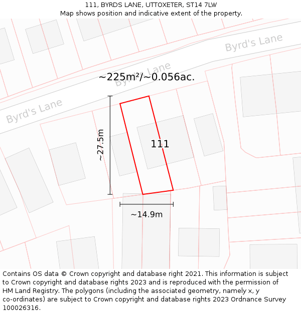 111, BYRDS LANE, UTTOXETER, ST14 7LW: Plot and title map