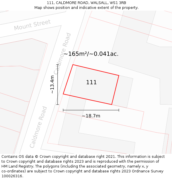 111, CALDMORE ROAD, WALSALL, WS1 3RB: Plot and title map