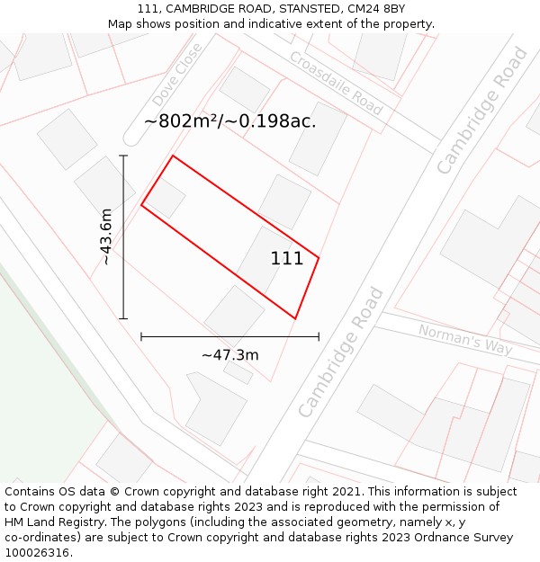 111, CAMBRIDGE ROAD, STANSTED, CM24 8BY: Plot and title map