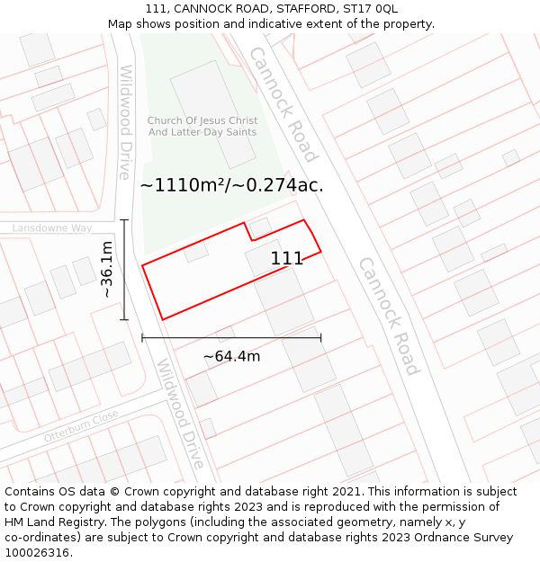 111, CANNOCK ROAD, STAFFORD, ST17 0QL: Plot and title map