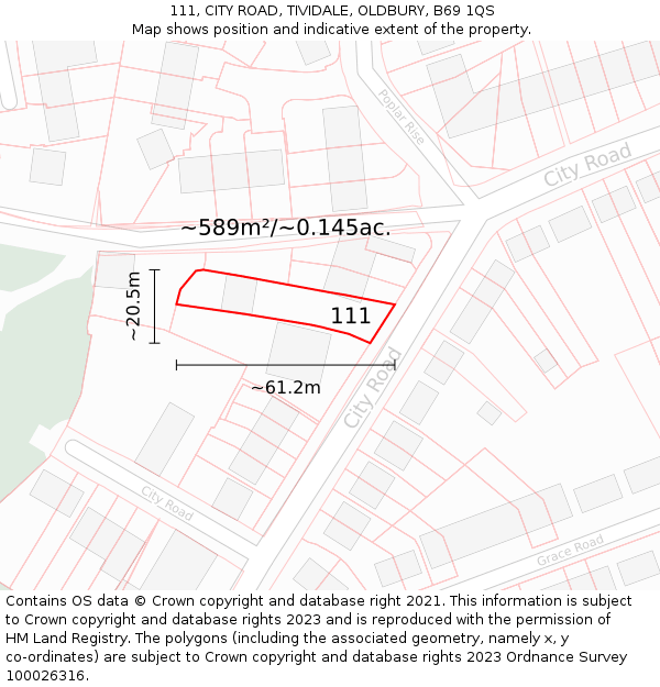 111, CITY ROAD, TIVIDALE, OLDBURY, B69 1QS: Plot and title map