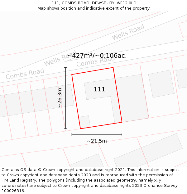 111, COMBS ROAD, DEWSBURY, WF12 0LD: Plot and title map