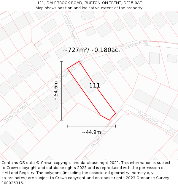 111, DALEBROOK ROAD, BURTON-ON-TRENT, DE15 0AE: Plot and title map
