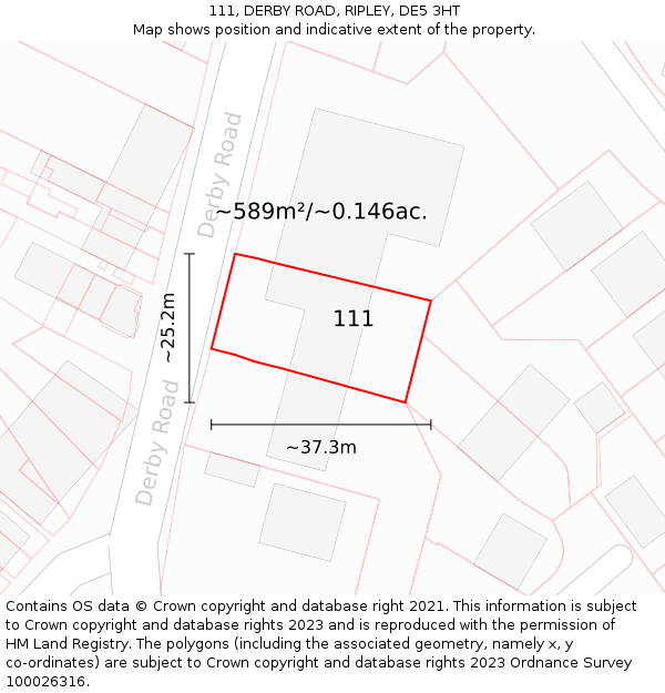 111, DERBY ROAD, RIPLEY, DE5 3HT: Plot and title map