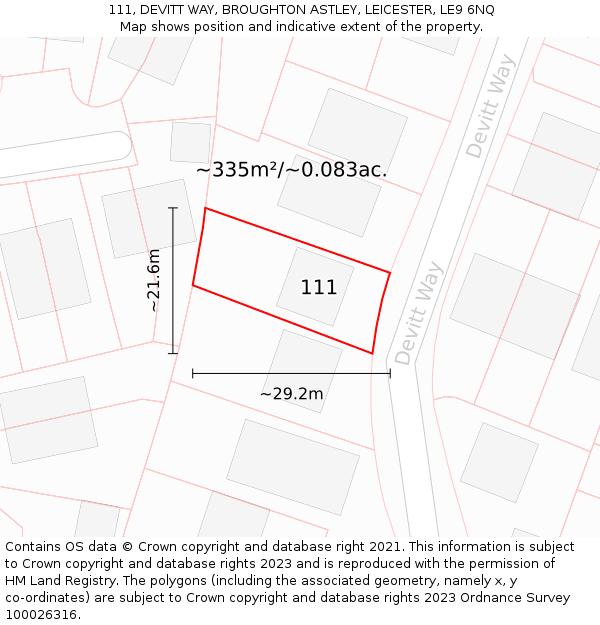 111, DEVITT WAY, BROUGHTON ASTLEY, LEICESTER, LE9 6NQ: Plot and title map