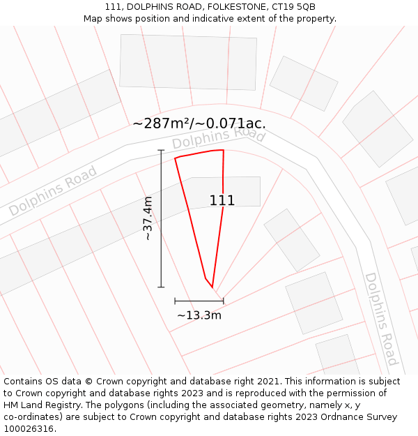 111, DOLPHINS ROAD, FOLKESTONE, CT19 5QB: Plot and title map
