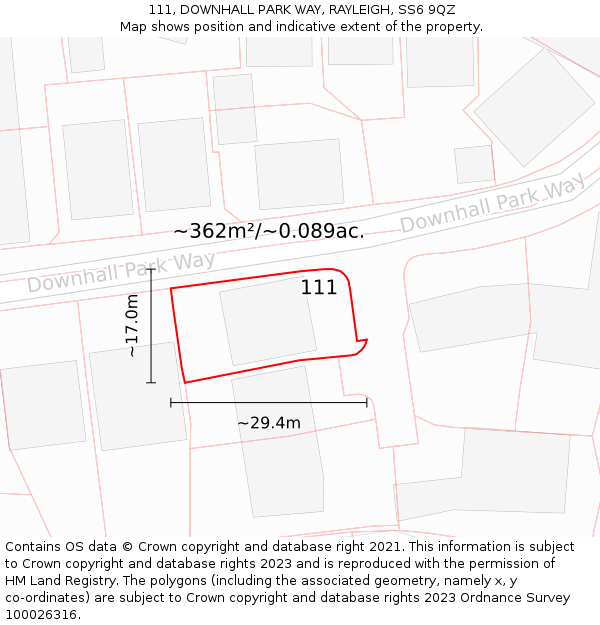 111, DOWNHALL PARK WAY, RAYLEIGH, SS6 9QZ: Plot and title map
