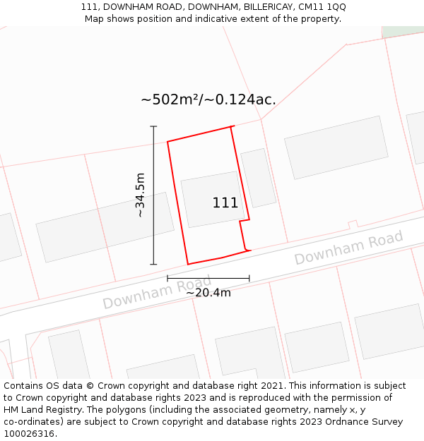 111, DOWNHAM ROAD, DOWNHAM, BILLERICAY, CM11 1QQ: Plot and title map
