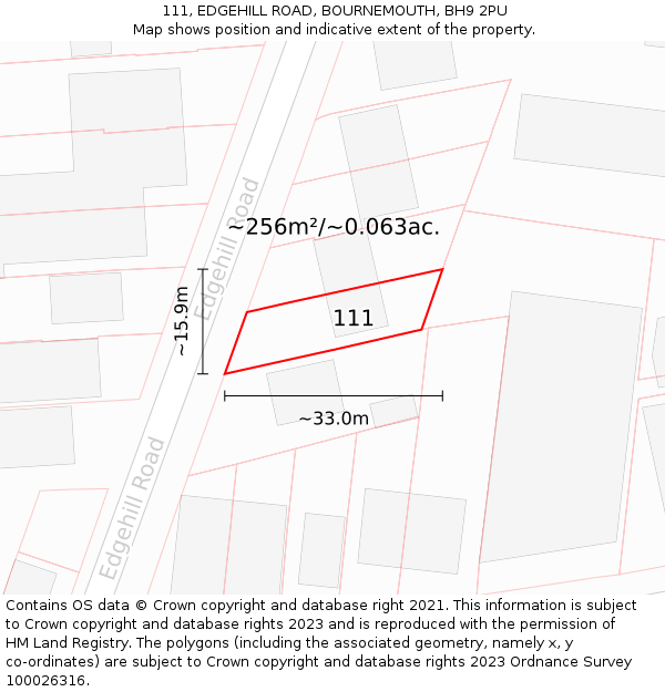 111, EDGEHILL ROAD, BOURNEMOUTH, BH9 2PU: Plot and title map