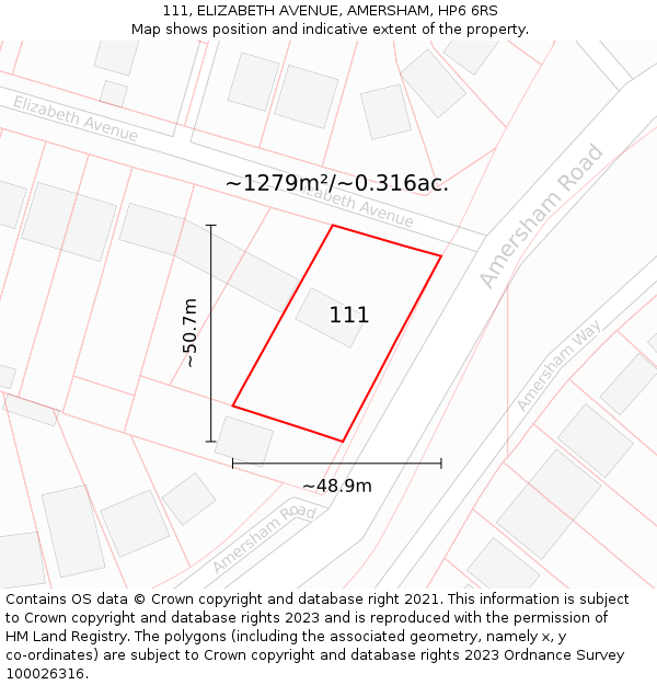 111, ELIZABETH AVENUE, AMERSHAM, HP6 6RS: Plot and title map