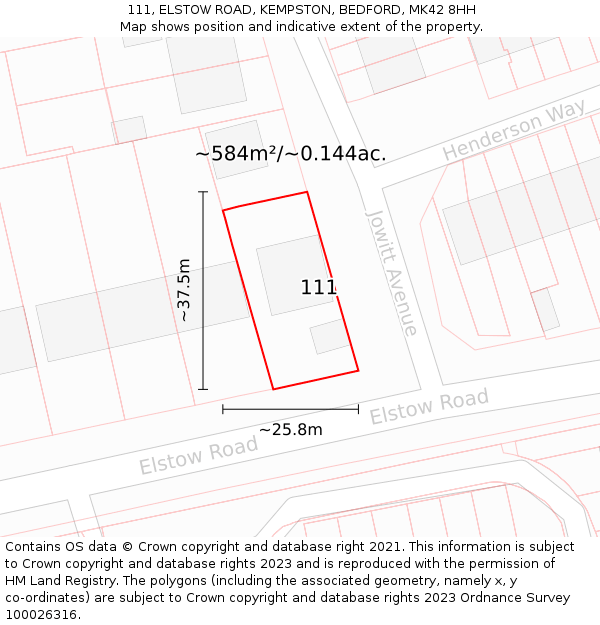 111, ELSTOW ROAD, KEMPSTON, BEDFORD, MK42 8HH: Plot and title map