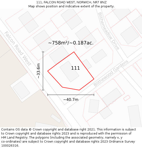 111, FALCON ROAD WEST, NORWICH, NR7 8NZ: Plot and title map