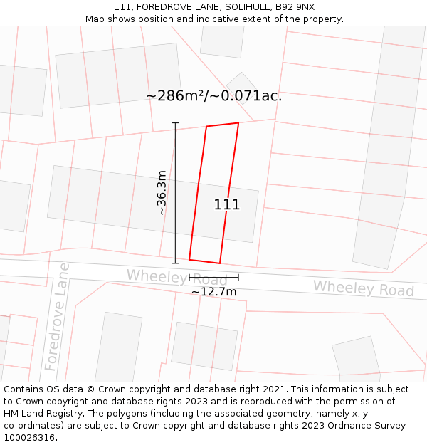 111, FOREDROVE LANE, SOLIHULL, B92 9NX: Plot and title map