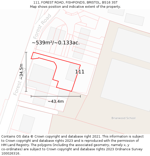111, FOREST ROAD, FISHPONDS, BRISTOL, BS16 3ST: Plot and title map
