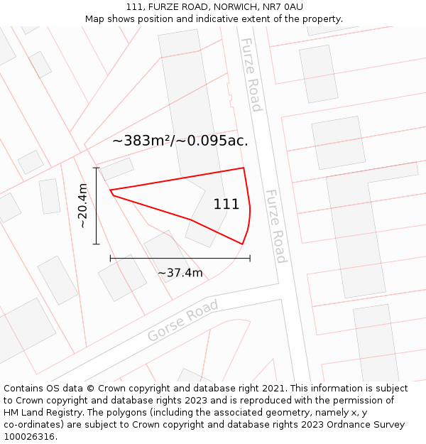 111, FURZE ROAD, NORWICH, NR7 0AU: Plot and title map