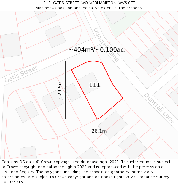111, GATIS STREET, WOLVERHAMPTON, WV6 0ET: Plot and title map