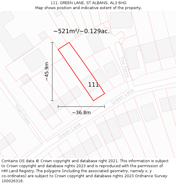 111, GREEN LANE, ST ALBANS, AL3 6HG: Plot and title map