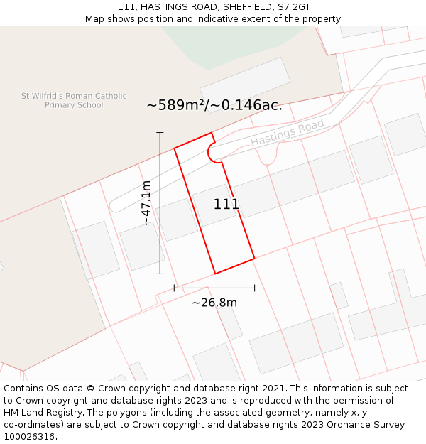 111, HASTINGS ROAD, SHEFFIELD, S7 2GT: Plot and title map