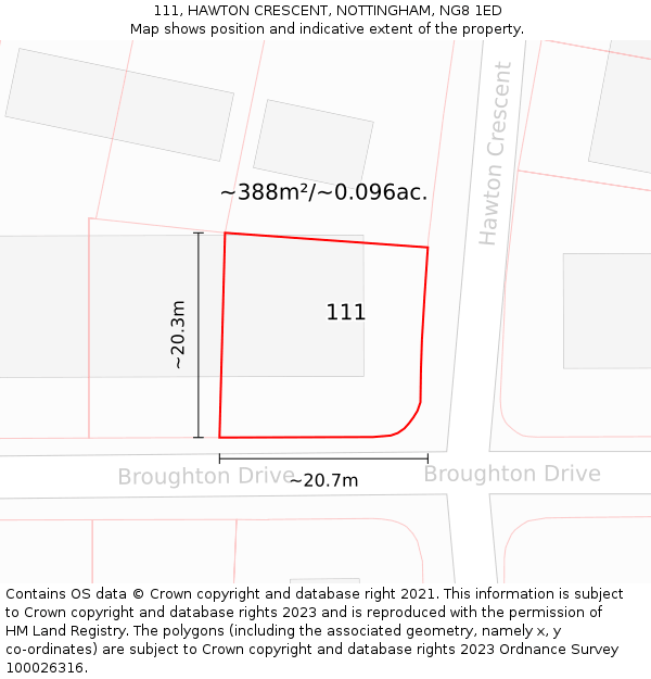 111, HAWTON CRESCENT, NOTTINGHAM, NG8 1ED: Plot and title map