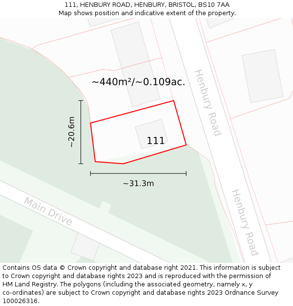 111, HENBURY ROAD, HENBURY, BRISTOL, BS10 7AA: Plot and title map