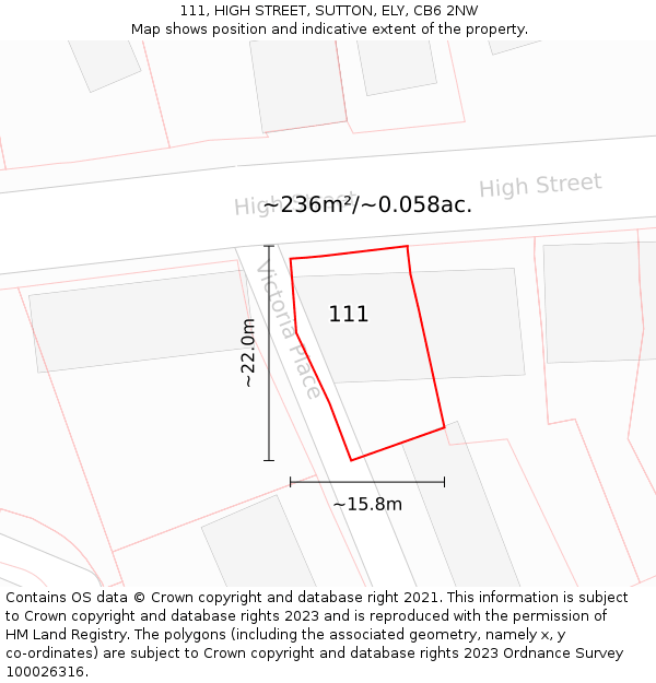 111, HIGH STREET, SUTTON, ELY, CB6 2NW: Plot and title map