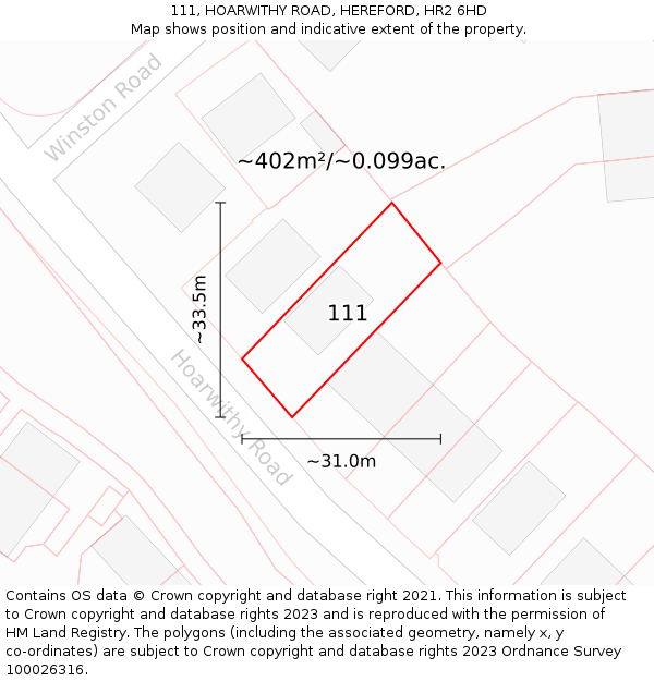111, HOARWITHY ROAD, HEREFORD, HR2 6HD: Plot and title map