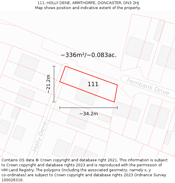 111, HOLLY DENE, ARMTHORPE, DONCASTER, DN3 2HJ: Plot and title map
