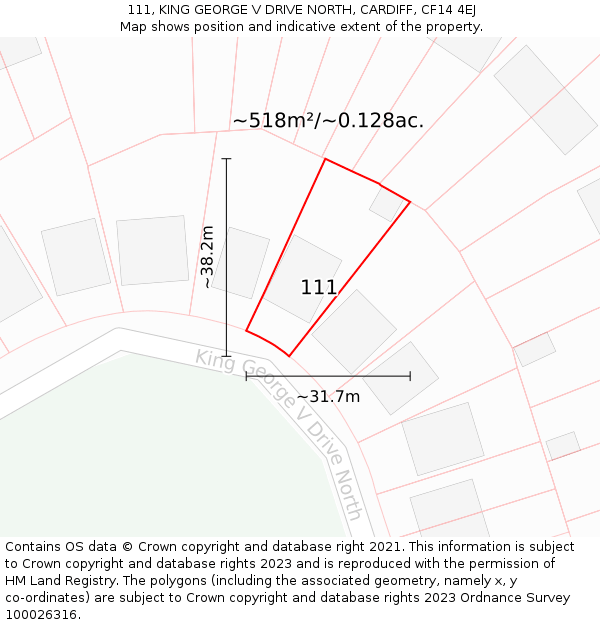 111, KING GEORGE V DRIVE NORTH, CARDIFF, CF14 4EJ: Plot and title map