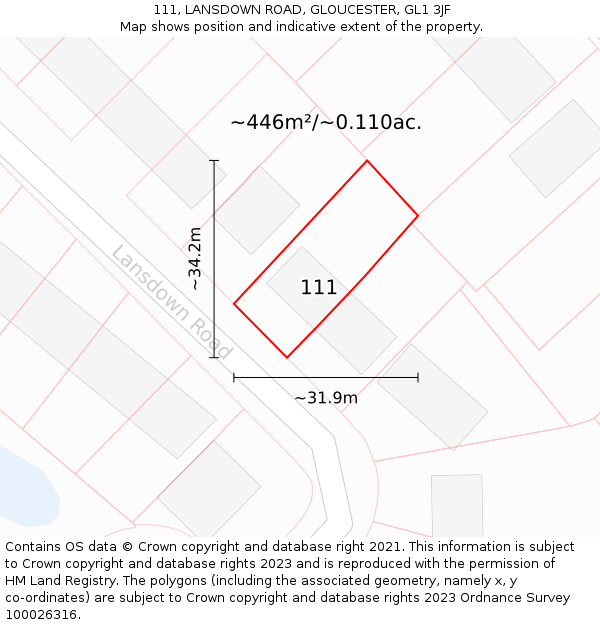 111, LANSDOWN ROAD, GLOUCESTER, GL1 3JF: Plot and title map