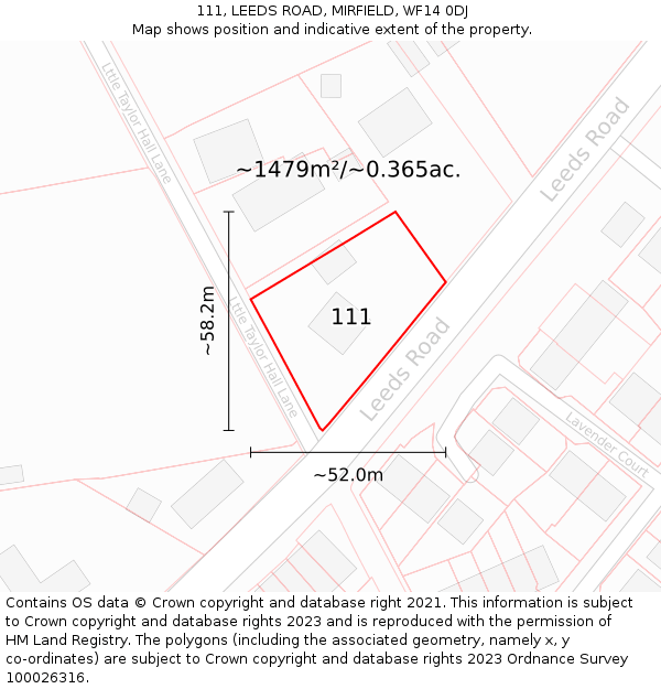 111, LEEDS ROAD, MIRFIELD, WF14 0DJ: Plot and title map