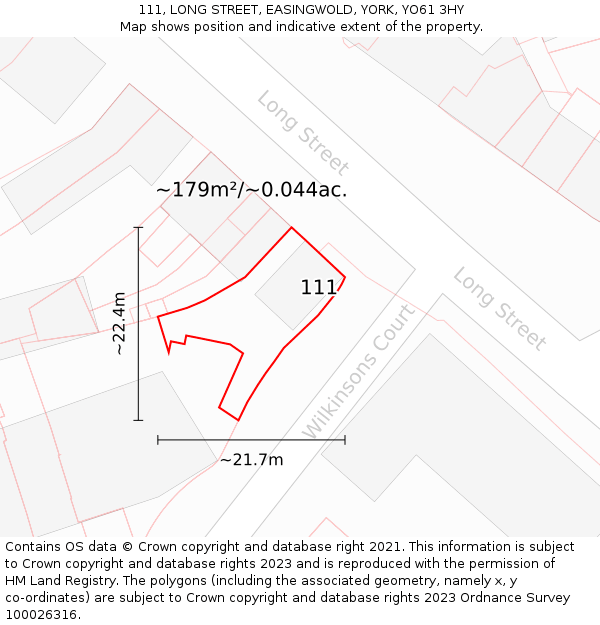111, LONG STREET, EASINGWOLD, YORK, YO61 3HY: Plot and title map