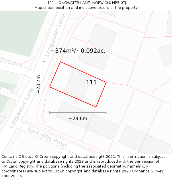 111, LONGWATER LANE, NORWICH, NR5 0TJ: Plot and title map