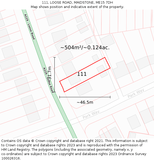 111, LOOSE ROAD, MAIDSTONE, ME15 7DH: Plot and title map