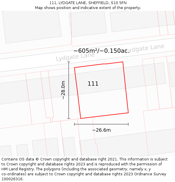 111, LYDGATE LANE, SHEFFIELD, S10 5FN: Plot and title map