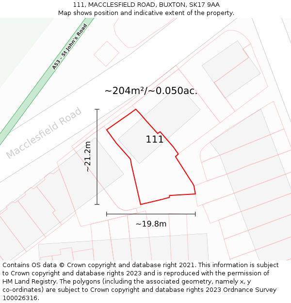 111, MACCLESFIELD ROAD, BUXTON, SK17 9AA: Plot and title map
