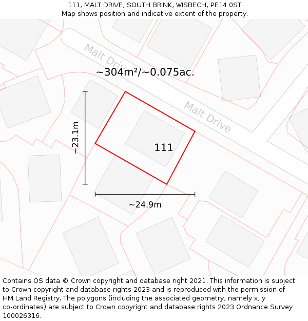 111, MALT DRIVE, SOUTH BRINK, WISBECH, PE14 0ST: Plot and title map