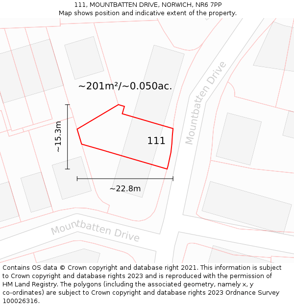 111, MOUNTBATTEN DRIVE, NORWICH, NR6 7PP: Plot and title map