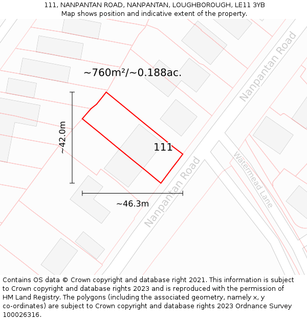 111, NANPANTAN ROAD, NANPANTAN, LOUGHBOROUGH, LE11 3YB: Plot and title map