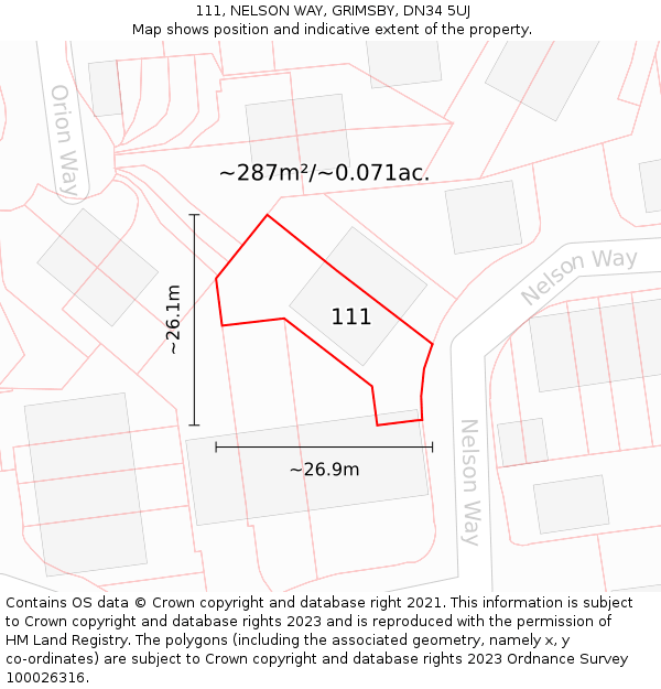 111, NELSON WAY, GRIMSBY, DN34 5UJ: Plot and title map