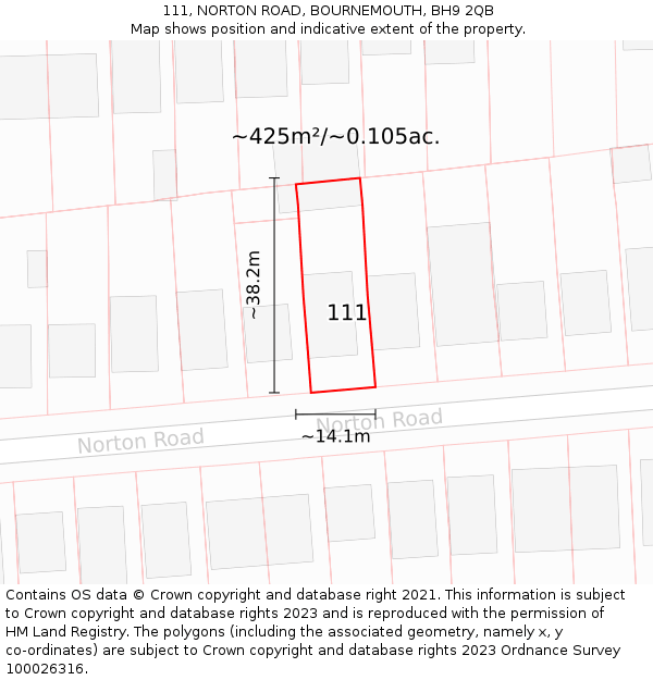 111, NORTON ROAD, BOURNEMOUTH, BH9 2QB: Plot and title map