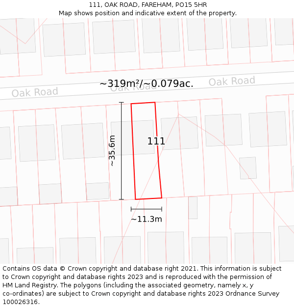111, OAK ROAD, FAREHAM, PO15 5HR: Plot and title map