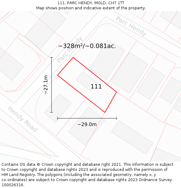 111, PARC HENDY, MOLD, CH7 1TT: Plot and title map