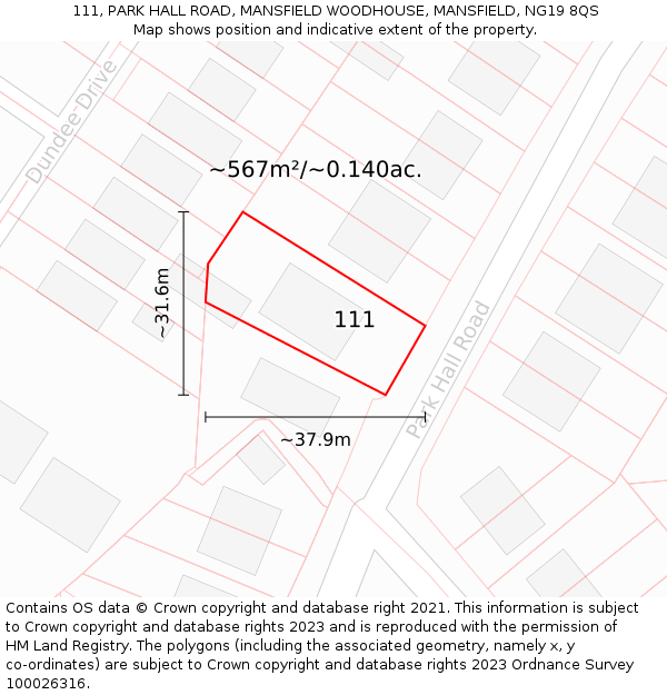 111, PARK HALL ROAD, MANSFIELD WOODHOUSE, MANSFIELD, NG19 8QS: Plot and title map