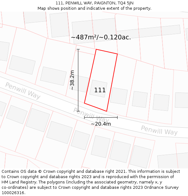 111, PENWILL WAY, PAIGNTON, TQ4 5JN: Plot and title map