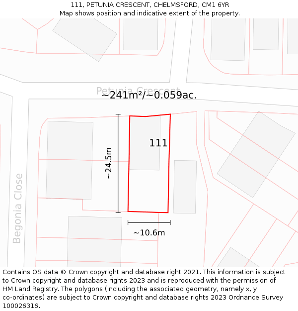 111, PETUNIA CRESCENT, CHELMSFORD, CM1 6YR: Plot and title map