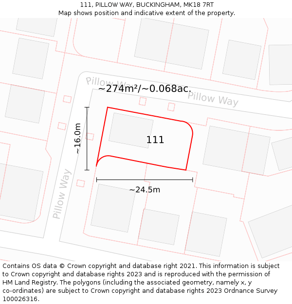 111, PILLOW WAY, BUCKINGHAM, MK18 7RT: Plot and title map